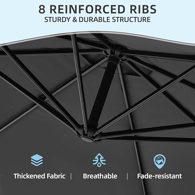 EROMMY 10FT Patio Umbrella with Base Included, Outdoor Offset Cantilever Umbrella, Infinite Tilt, Crank and Cross Base, UV Protection for Backyard, Lawn, Garden & Pool