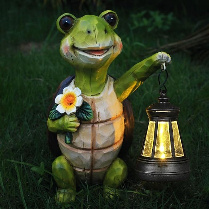 Garden Statue Outdoor,Solar Turtle Decor Lights,Resin Figurine Turtle with Solar Light for Patio,Balcony,Yard,Lawn Ornament,Perfect Garden Gift (Turtle 1)