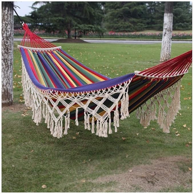 Hammock for Outside Recreation Nordic Style Tassel Hammock Anti-Rollover Swing Garden Canvas Hammock Gifts for Hikers Hammock Swing(B)