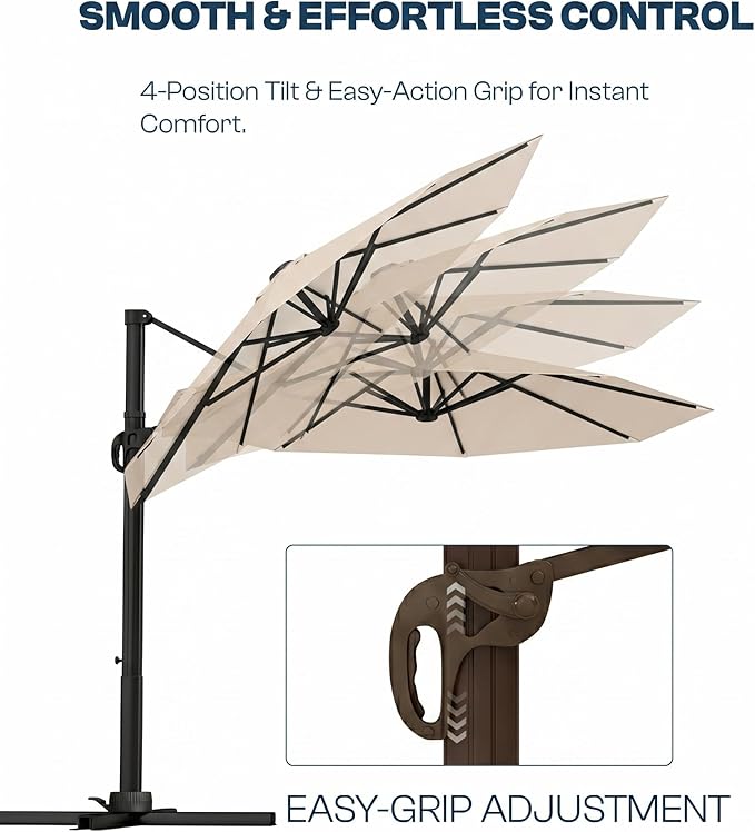 11 FT Round Cantilever Umbrella,Easy Tilt, Fade Resistant & 360° Rotation, Offset for Pool Deck Backyard Patiobeige (Base not Included)