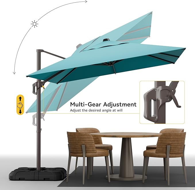 9x12 FT Cantilever Patio Umbrella, Large Rectangular Offset Outdoor Umbrella with 360° Rotation, Heavy Duty Shade Umbrella for Garden Backyard Deck Poolside Courtyard, Turquoise