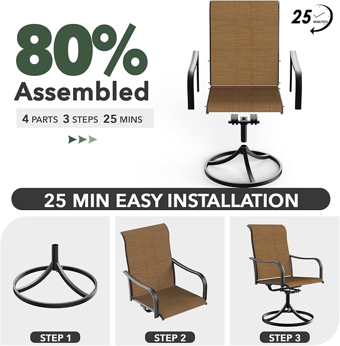 Anmutig 7-Piece Outdoor Patio Dining Set with 6 Swivel Chairs, Outdoor Furniture Steel Frame Slat Rectangular Table with 1.57" Umbrella Hole for Backyard, Brown