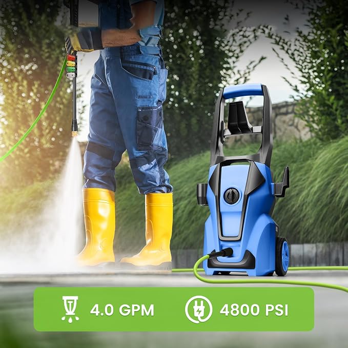 Professional 5000PSI Pressure Washer, Power Washer with Foam Cannon,4 Nozzles,33FT Hose and Soap Bottle, Car/Driveway/Patio Clean,Blue