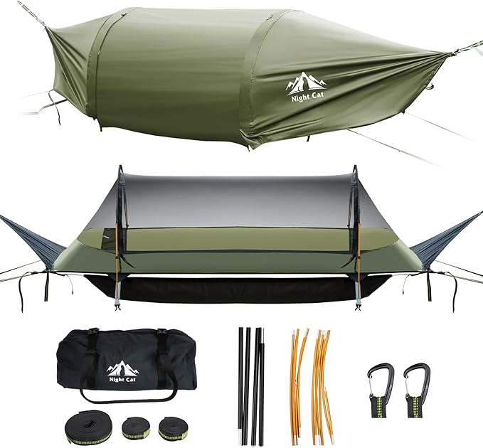 Night Cat Flat Lay Hammock Tent with Trekking Poles for 1 Person Flat Lay Hammock Tent Combo Set