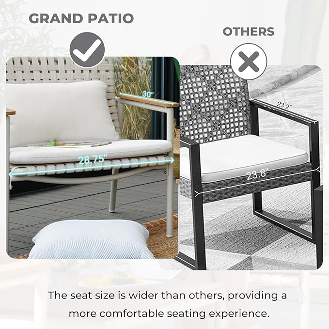 Grand patio 4-Piece Patio Conversation Set, Outdoor Wicker Sofa Set with Waterproof Cushions All-Weather Wicker Furniture Sectional Sofa for Garden, Poolside, or Backyard Relaxation-Grey