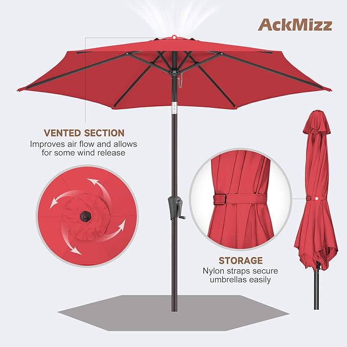 7.5ft Outdoor Patio Umbrella - Table Umbrella Waterproof UV Protection, Sombrillas de Patio with Push Button Tilt, Sun Umbrella for Pool, Porch, Garden, Deck, Backyard (Red)