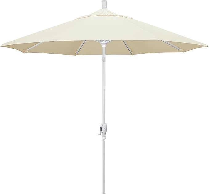 California Umbrella 9' Round Aluminum Market Umbrella, Crank Lift, Push Button Tilt, White Pole, Cilantro