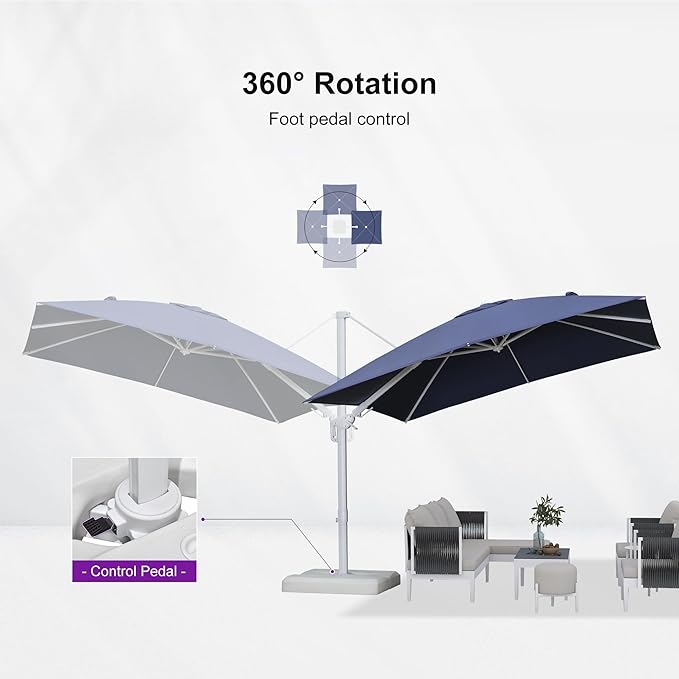 PURPLE LEAF 10 FT Right-left Tilt Patio Umbrella Swivel White Cantilever Umbrella with Tilt Aluminum Outdoor Umbrella with 360° Rotation for Deck Pool Garden, Navy Blue