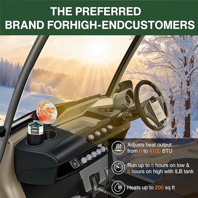 KOMAN Golf Cart Heater,Outdoor Propane Heater with Golf Cart Cup Holder,Self Ignition Safe Cordless Golf Cart Accessories for Most Golf Cart EZGO, Yamaha, Club Car(Fuel not inculded)