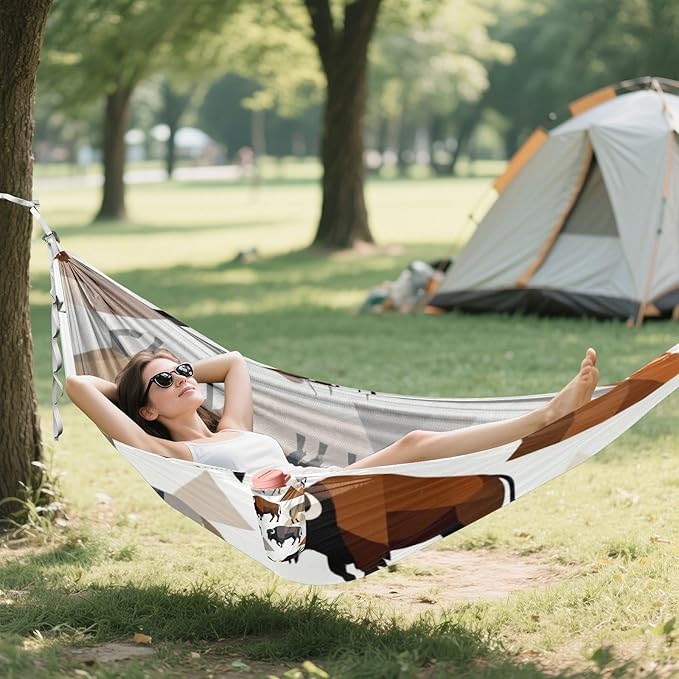 Wildlife and Mountains Outdoor Hammock with Tree Straps for Outside Patio Garden