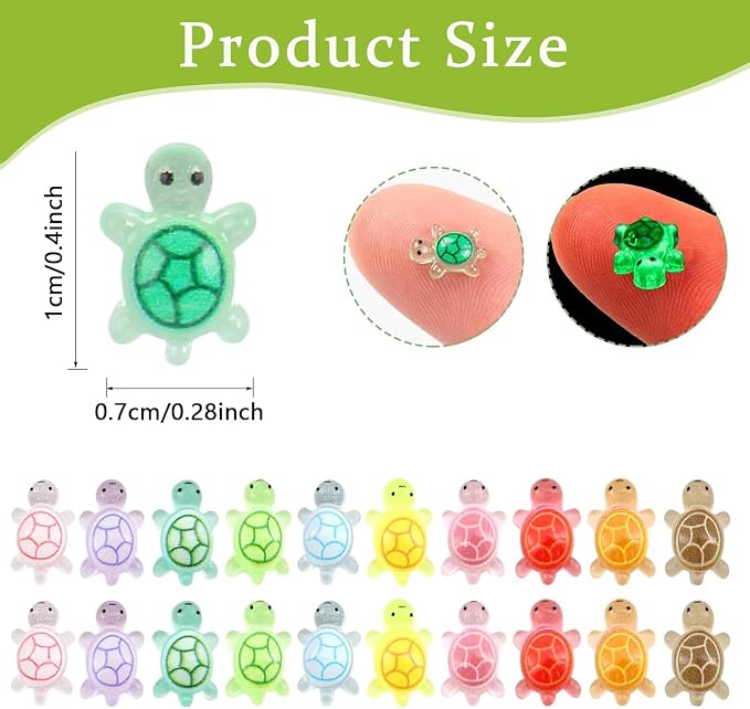 250Pcs Mini Resin Animals Turtles,Tiny Figures Turtle Bulk, Luminous Mini Animals Figurines Glow in The Dark Small Plastic Miniature Turtles Miniature Things Figurines to Hide