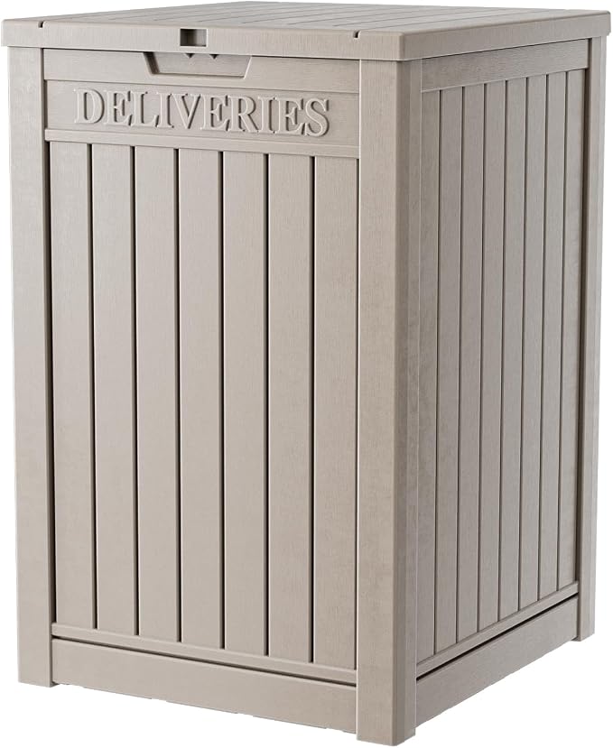 Vixzen Extra Large Package Delivery Box for Outside,Waterproof & Sturdy Parcel Drop Boxes,Resin,Easy to Assemble,Package Drop Box for Porch, House, Curbside,Light Brown