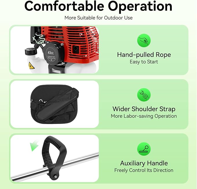 26cc/33cc/43cc Weed Eater Gas Powered, Gas Weed Trimmer Wacker Single-Cylinder Air-Cooled 2-Stroke Gasoline Engine Brush Cutter, Lawn Edger Grass Trimmer Tools for The Garden and Yard (43CC)