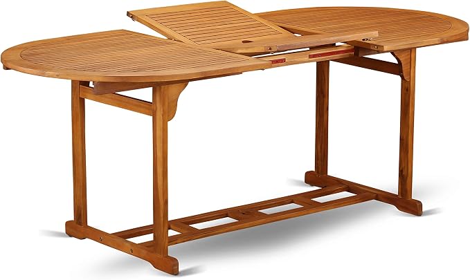 East West Furniture BSBS9CWNA 9 Piece Patio Garden Table Set Includes an Oval Outdoor Acacia Wood Dining Table and 8 Folding Side Chairs, 36x78 Inch, Natural Oil