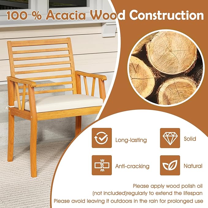 Tangkula 7 Pieces Acacia Wood Patio Dining Set, Outdoor Table and Cushioned Chairs Set with 1.97” Umbrella Hole, Outside Dining Furniture Set for Deck, Garden and Backyard