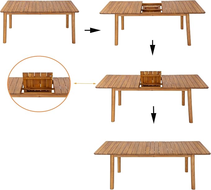 Christopher Knight Home Mave Acacia Wood Dining Table Set for 6, 7 Piece Patio Extendable Dining Table & Armless Chairs Set Of 6 with Cushion & Wicker Back, Patio Furniture Set, Cream+Light Brown+Teak
