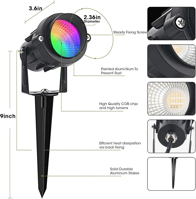 9W RGB Low Voltage Landscape Lights Color Changing Remote Control Spotlights Waterproof LED Landscape Lighting for Garden Pathway Christmas Halloween Outdoor Decorative(8Pack with Connectors)