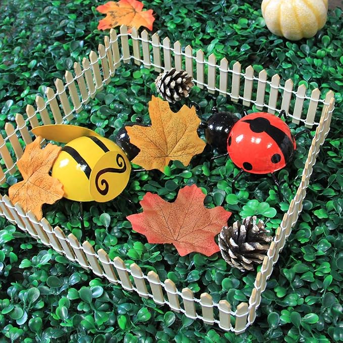 Prsildan 40 Inches Miniature Fairy Garden Fence, DIY Wood Picket Fence Mini Ornament for Home Garden