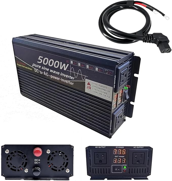 5000W Power Inverter 48V DC to 110V AC Converter with LED Display Dual AC Outlets Dual Fans Radiating for RV, Camp, Boat and Home Emergency Portable Pure Sine Wave Inverter (LED Screen, 5000W 48V)