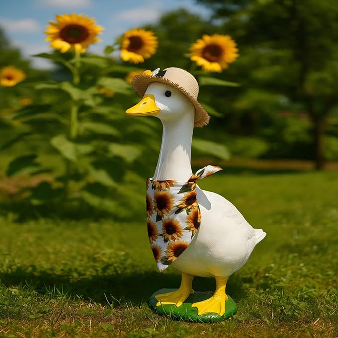 Sunflower Porch Goose Outfits - 2Pcs Spring Goose Outfits for Porch Goose with Sunflower Bonnet & Bandana Bib for 23 Inch Goose, Cheerful Garden Patio Decor for Spread Sunshine All Year