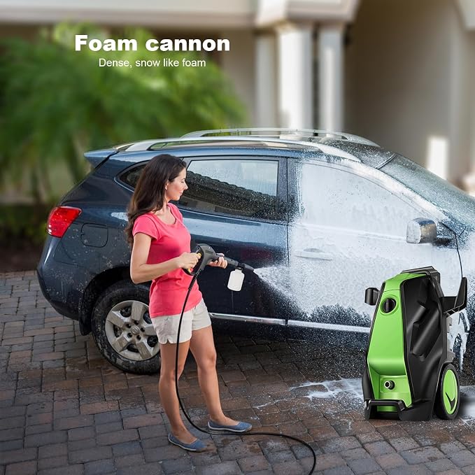 5000 PSI Electric Pressure Washer with 33FT Hose Power Washers Powered Professional High Pressure Cleaner Machine, Foam Cannon, 4 Tips, powerwashers for Home Cars, Green