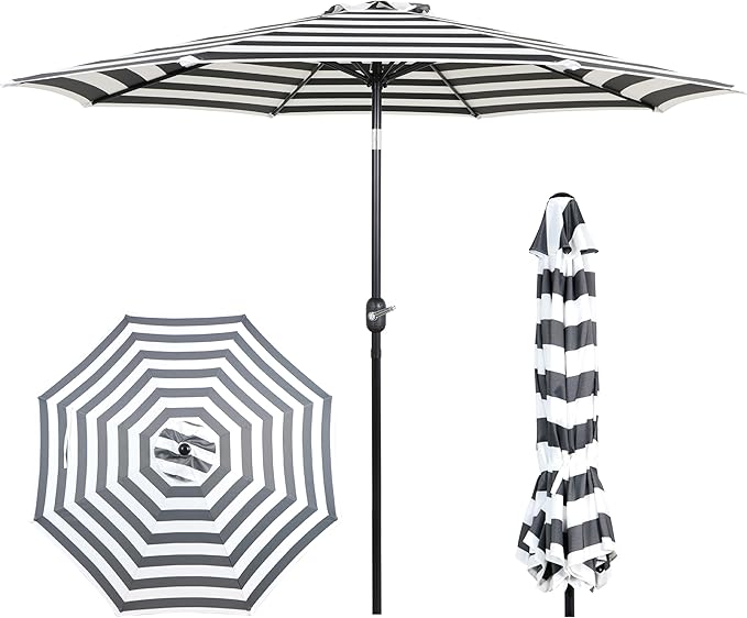 9FT Outdoor Patio Umbrella with Push Button Tilt and Crank, Market Umbrella, 8 Heavy-Duty Ribs, Outdoor Table Umbrella for Garden, Deck, Poolside & Backyard