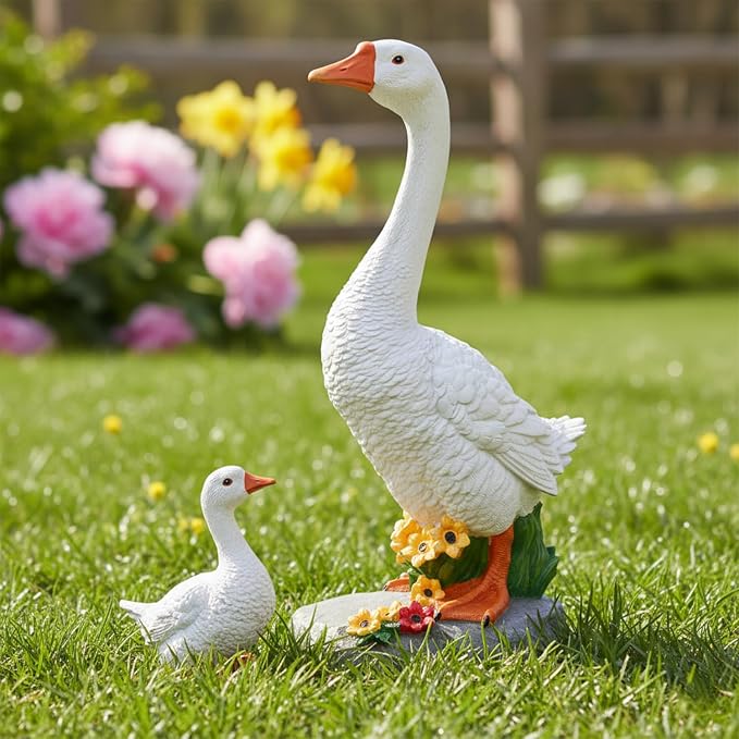 Porch Goose Garden Statue 2 Pack, Mom and Baby Goose Garden Decor, 20 Inches High Goose Statue, Big Resin Yard Decor, Outdoor Geese Figurine for Patio,Porch,Yard,Lawn Ornament, Gifts for Mom
