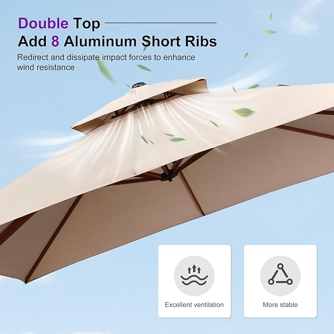 PURPLE LEAF 11ft Patio Umbrella Outdoor Round Umbrellas Large Cantilever Umbrella Windproof Offset Umbrellas Heavy Duty Sun Umbrella for Garden Deck Pool Patio, Beige