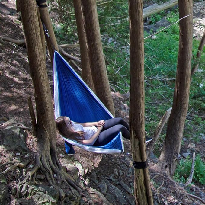 Vivere Double Parachute Camping Hammock, Includes Stuff-Sack (Navy/White)