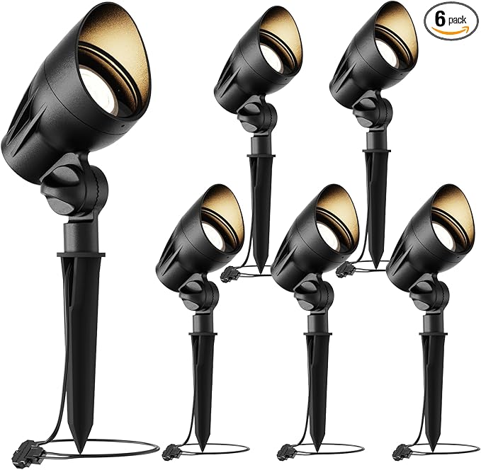 GOLDEN STAR Low Voltage Landscape Lights - 5W 400LM High-Intensity Spotlights, 12V AC Cast Aluminum Flood Lights, 2700K Warm White, Replaceable MR16 LED Bulb, with Corrosion-Proof Stakes