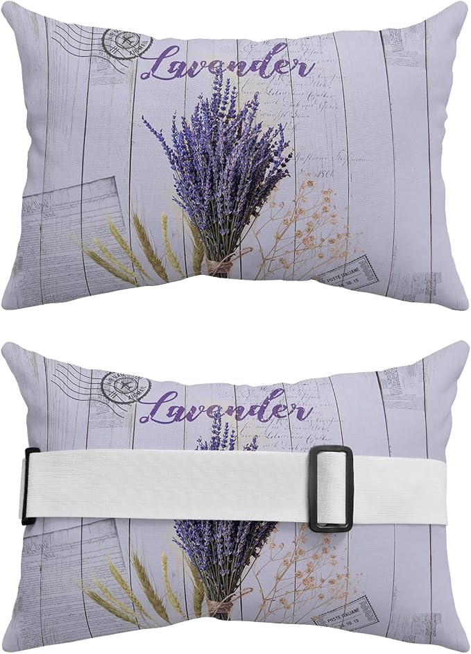 Outdoor Pillows Covers with Inserts Retro Farmhouse Lavender Light Blue Wood Grain Waterproof Pillow with Adjustable Strap Throw Pillows for Patio Furniture Recliner Lounge Chair, 11x16 inch, 1PCS