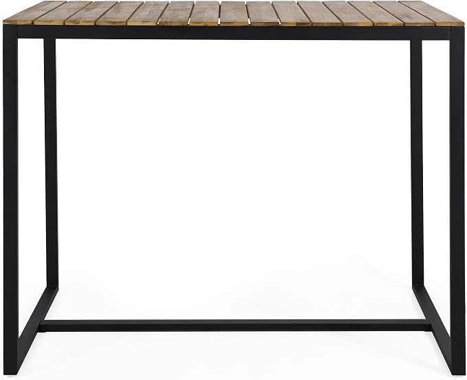 Christopher Knight Home Frieda Outdoor Modern Industrial Acacia Wood Bar Table, Teak Finish + Black