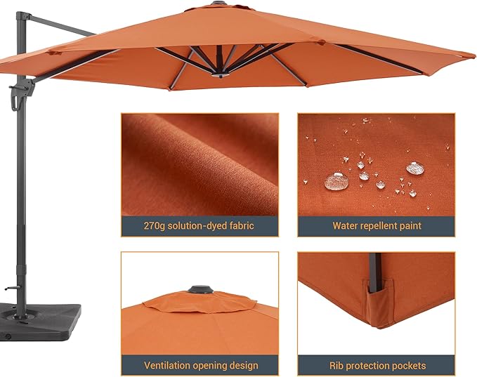 FLAME&SHADE 11 ft Cantilever Offset Patio Umbrella, Large Heavy Duty Outdoor Patio Umbrella Aluminum 360° Rotation Round Outdoor Umbrella for Deck,Pool,Backyard