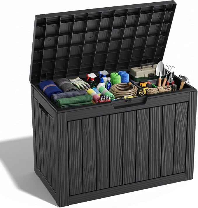 ROJIK 54 Gallon Outdoor Deck Box, Resin Waterproof Storage Box, weatherproof Deck Boxes Outdoor, Sturdy Deck Box for Furniture Cushions & Gardening Tools (Black)