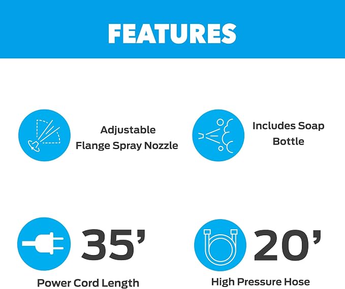 Pulsar PWE2001V Electric Portable High Pressure Washer, PSI 2000, Cleans Cars/Fences/Patios