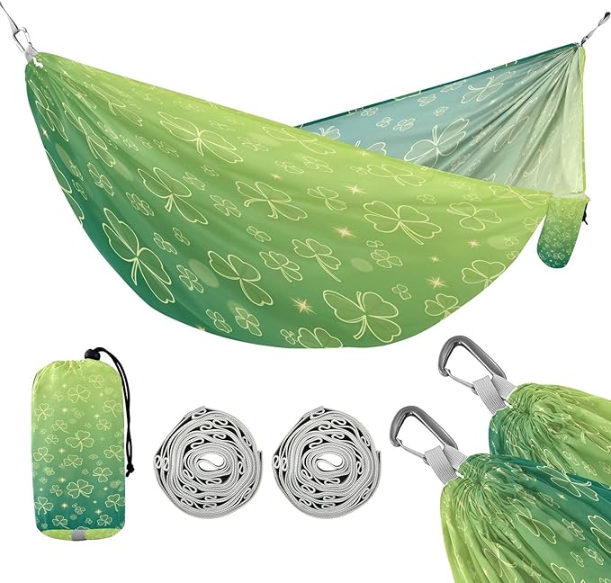 Hammocks for Outside St.Patrick's Day Clover Camping Hammock Portable Hammocks with Tree Straps and Carry Bag Camping Accessories for Hiking Beach Outdoor
