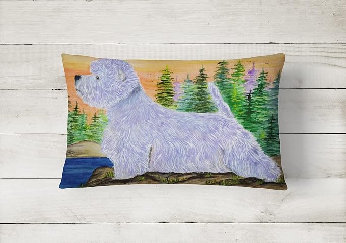 Caroline's Treasures SS8418PW1216 Westie Canvas Fabric Decorative Pillow Machine Washable, Indoor Outdoor Decorative Pillow for Couch, Bed or Patio, 12HX16W