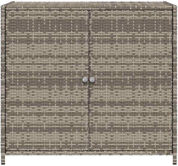 Outdoor Garden Storage Cabinet, Weather-Resistant PE Rattan Patio Organizer Box, 2-Door Deck Storage for Cushions, Gardening Tools, and Backyard Essentials, Grey, Medium
