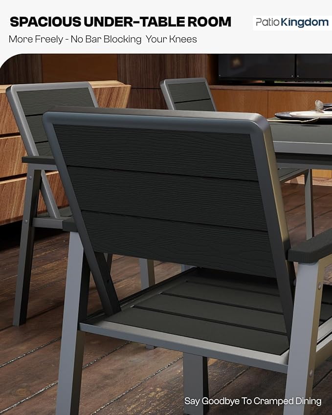 7-Piece Patio Dining Set with 11FT Umbrella, Aluminum & HDPE Outdoor Table and Chairs, Weather-Resistant All-Season Backyard, Deck & Patio Dining Furniture with 2" Umbrella Hole (Black)