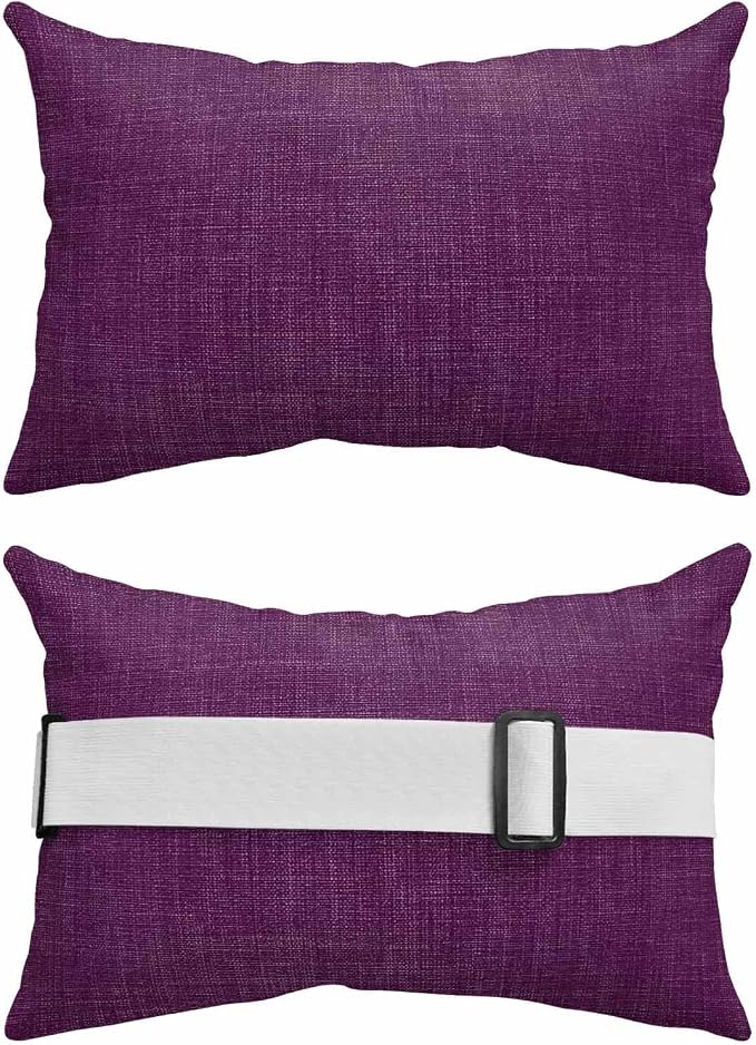 Dark Purple Outdoor Lumbar Pillow 12x20 Inch, Farmhouse Burlap Solid Brown Color Modern Linen Texture Waterproof Throw Pillow Covers with Insert, Decorative Headrest Pillows for Office Car Travel