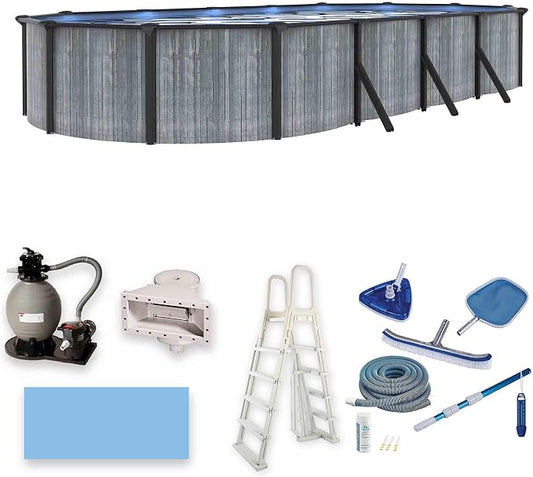 Blue Wave San Pedro 15x30-ft Oval 52-in Deep 6-in Top Rail Above Ground Steel Wall Swimming Pool Package