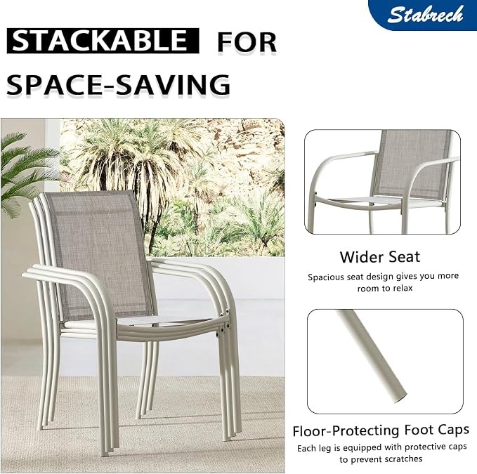 5 Piece Outdoor Dining Set, Patio Table and Chairs Set of 4, 37.5" Black Square Patio Table with 4 Grey Stackable Patio Chairs for Lawn, Garden, Porch