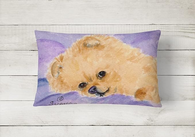 Caroline's Treasures SS8834PW1216 Pomeranian Canvas Fabric Decorative Pillow Machine Washable, Indoor Outdoor Decorative Pillow for Couch, Bed or Patio, 12HX16W