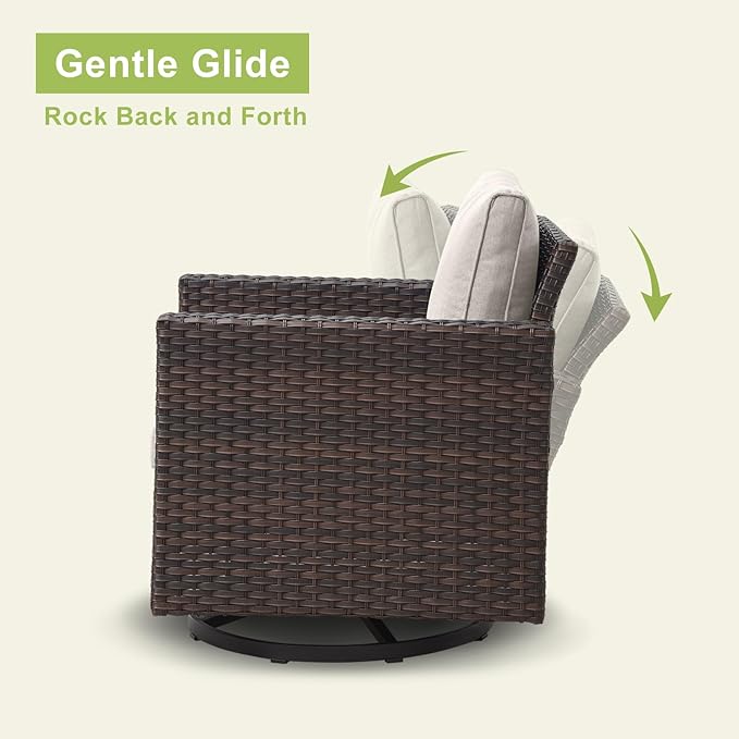 Rilyson Wicker Outdoor Patio Furniture Set - 5 Piece Patio Conversation Set with 2 Swivel Rocker Chairs,2 Rattan Ottoman and 1 Couch for Outside Porch Deck Backyard Garden(Brown/Beige)