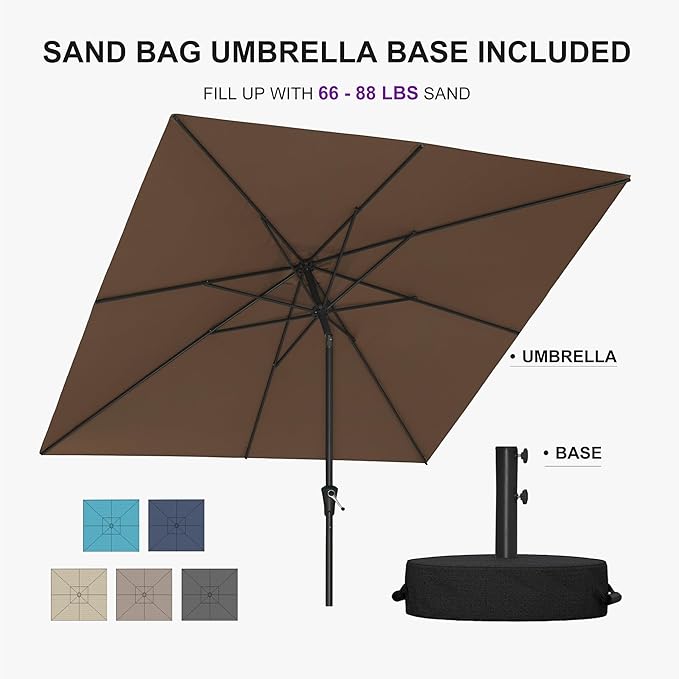 PURPLE LEAF 8' x 8' Square Patio Umbrella Outdoor Table Umbrella Aluminum Frame Market Umbrella with 8 Sturdy Ribs & Tilt for Garden Deck Lawn Pool Taupe