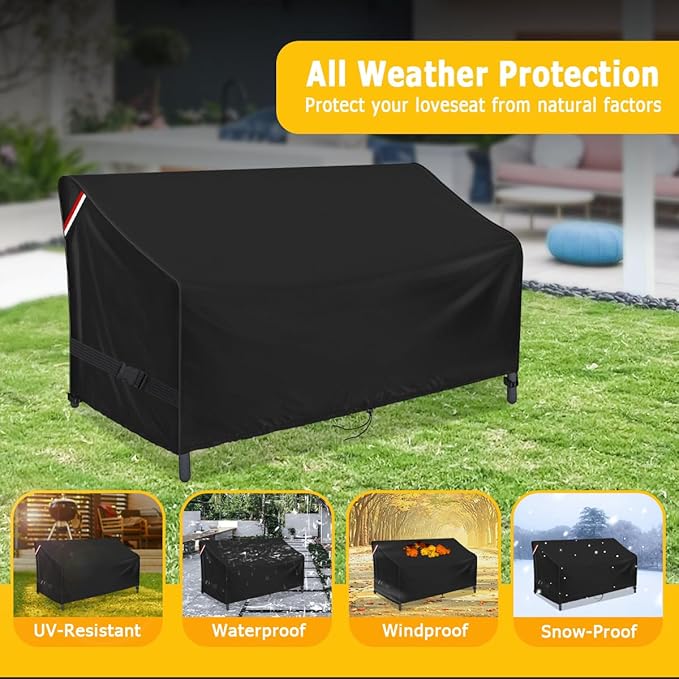 Outdoor Loveseat Cover, Waterproof Outdoor Bench Cover for Keter Bench Deck Box 70 Gallon, Patio Couch/Sofa Furniture Cover - 56" L x 25" W x 32" H