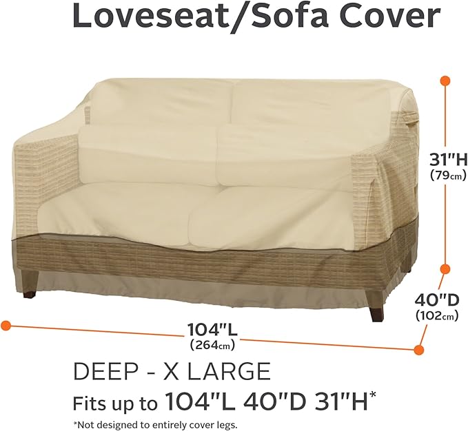 Classic Accessories Veranda Water-Resistant 104 Inch Deep Seated Patio Sofa/Loveseat Cover, Patio Furniture Covers