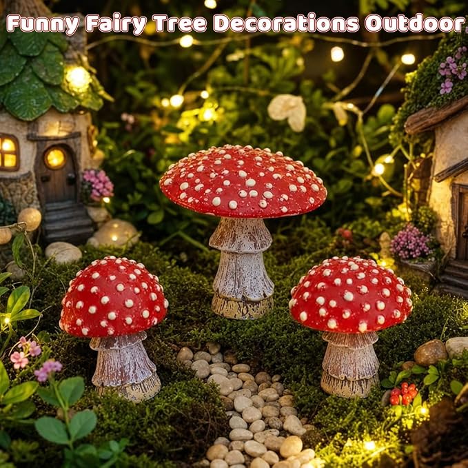 3PCS Glow in The Dark Mushroom Miniature Resin Mushroom Decor for Fairy Garden Mini Mushroom Statue for Outdoor Garden Bonsai Terrarium Decorations
