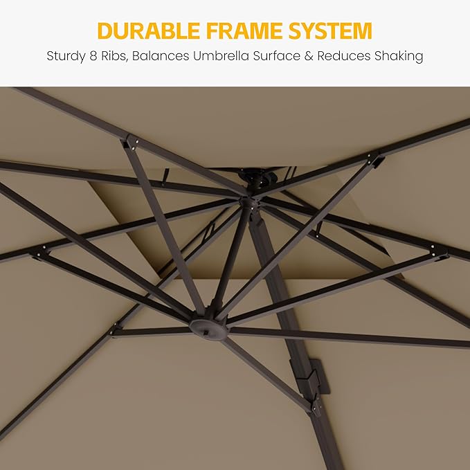 10x13 FT Patio Cantilever Umbrella (Base Not Included) (Base Not Included), Rectangular Heavy Duty Offset Umbrella for 8-10 People, 360°Rotation & Mult Tilt, Double Top Design, for Pool Garden Deck (Tan)