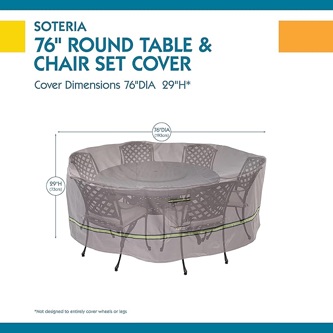 DUCKCOVERS Soteria Waterproof 76 Inch Round Patio Table with Chairs Cover, Outdoor Table and Chair Cover
